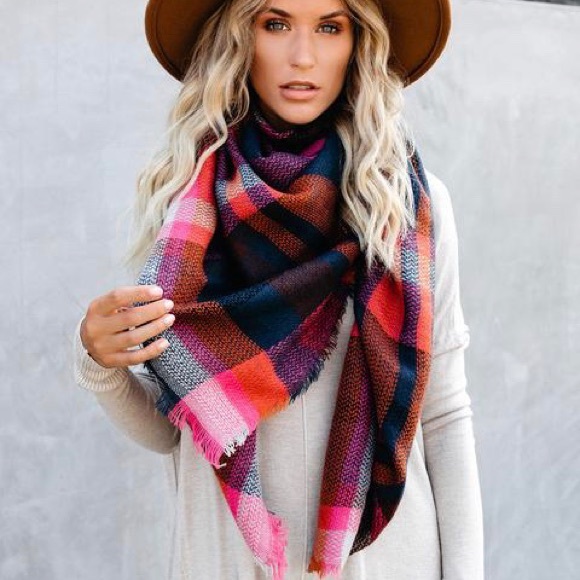 🔸🔹Autumn Sunset🔸🔹 Plaid Blanket Scarf - Picture 2 of 6